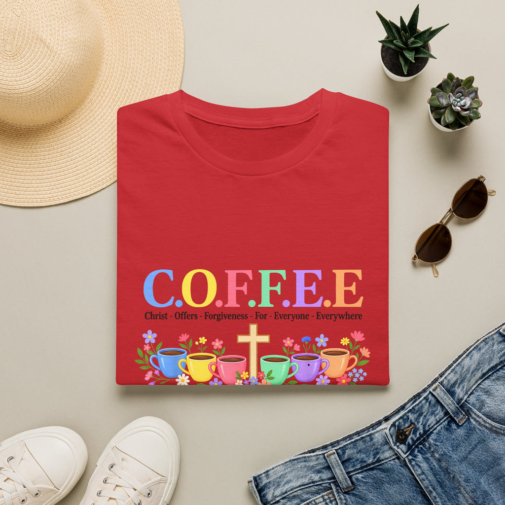 Coffee Lover Floral Graphic - C.o.f.f.e.e. (Christ - Offers - Forgiveness - For Everyone - Everywhere)  Softstyle T-Shirt