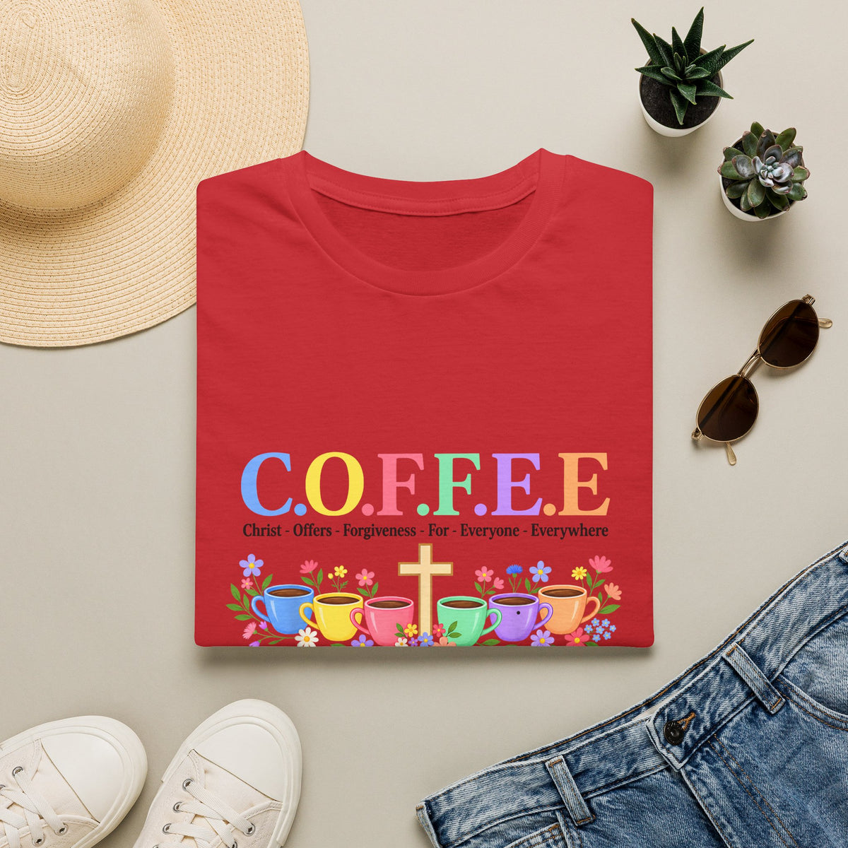 Coffee Lover Floral Graphic - C.o.f.f.e.e. (Christ - Offers - Forgiveness - For Everyone - Everywhere)  Softstyle T-Shirt