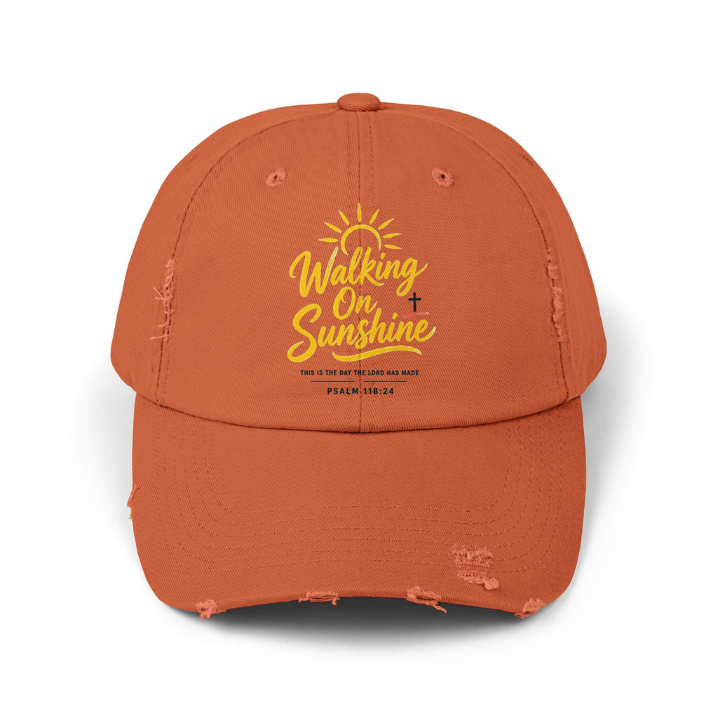 Walking on Sunshine Distressed Cap – Christian Sunshine Baseball Hat (Psalm 118:24)