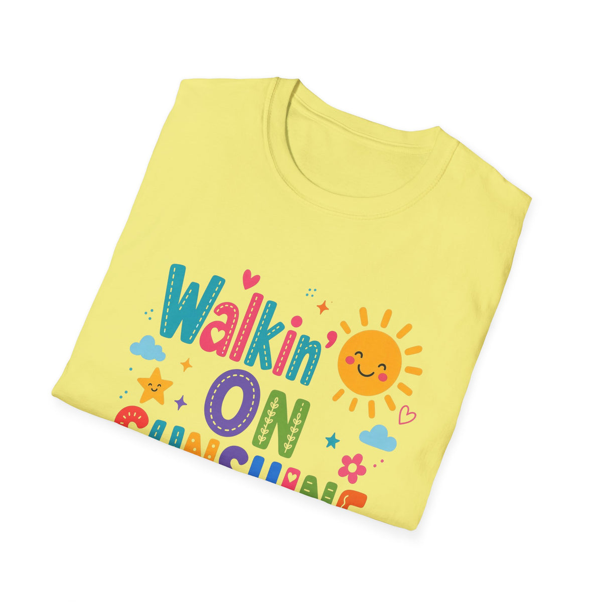 T-Shirt — "Walkin' on Sunshine" Bright Retro Sun Graphic Tee ‭‭Psalms‬ ‭118‬:‭24‬ ‭