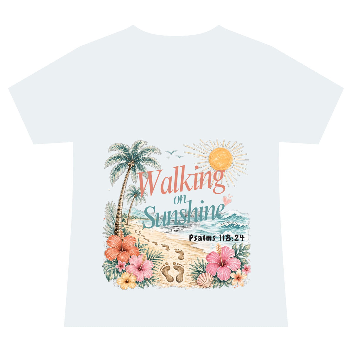 Beach Faith V-Neck Tee — "Walk on Sunshine" Psalms 118:24 Tropical Shirt