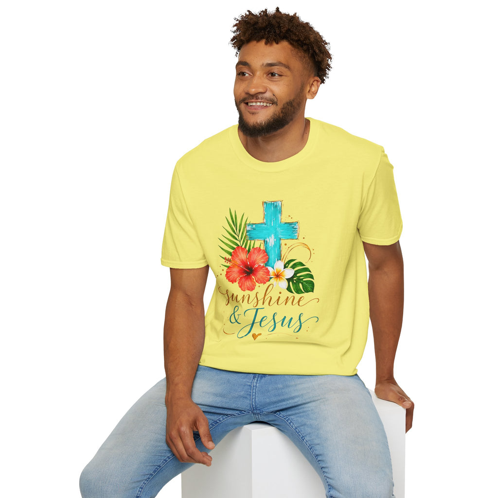 Sunshine & Jesus T-Shirt — Tropical Cross Christian Tee