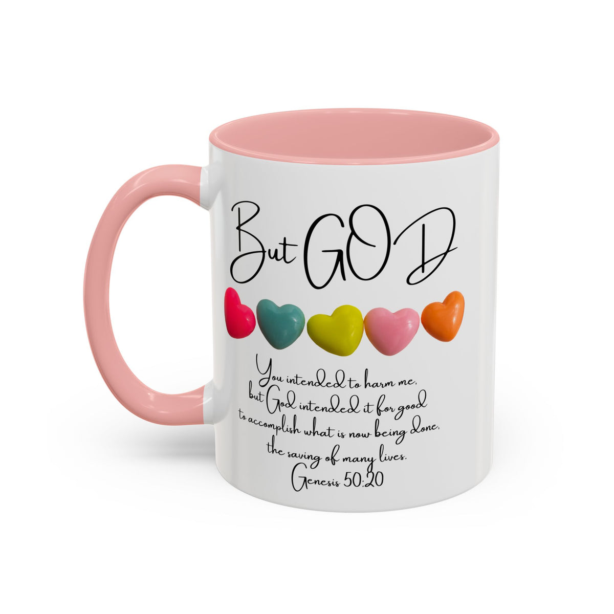 But God Scripture Coffee Mug — Genesis 50:20 Inspirational Heart Accent Mug (11/15oz)