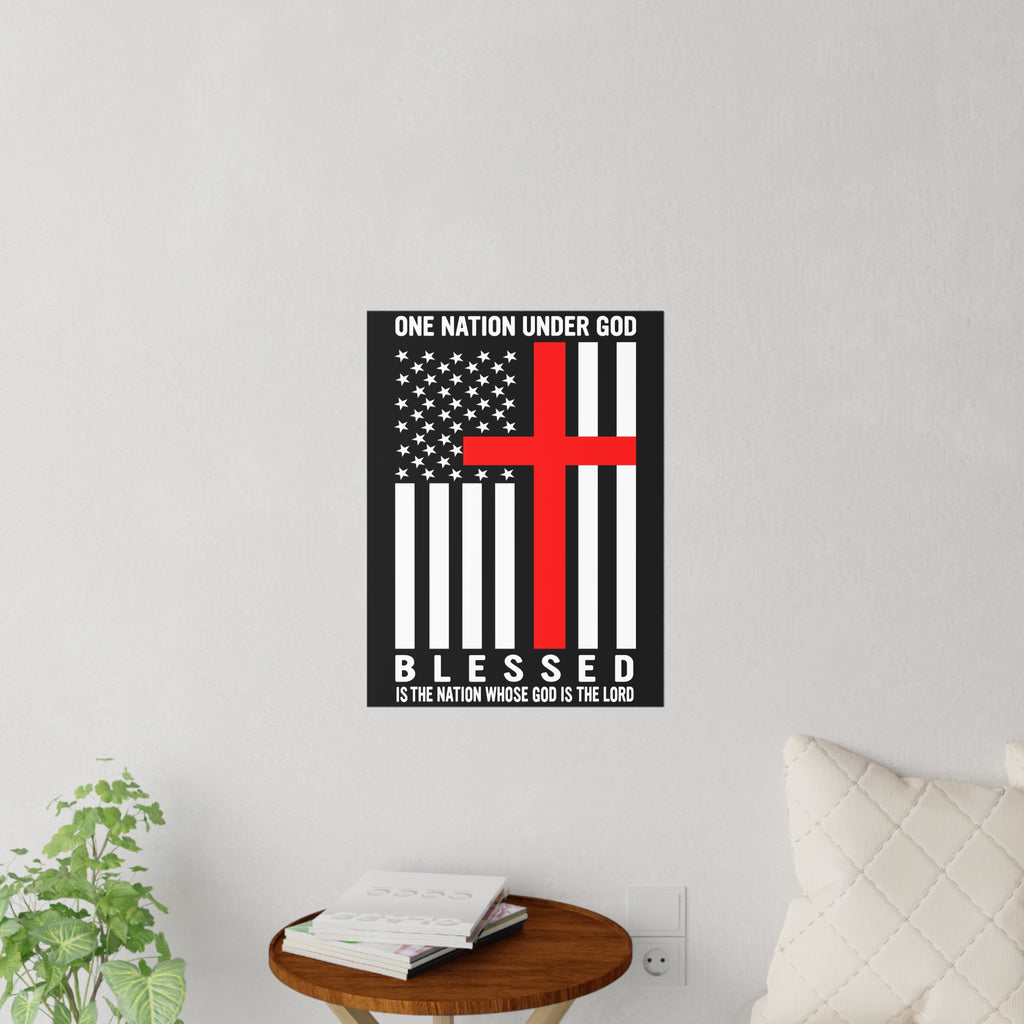 One Nation Under God Blessed American Flag Cross Wall Decal