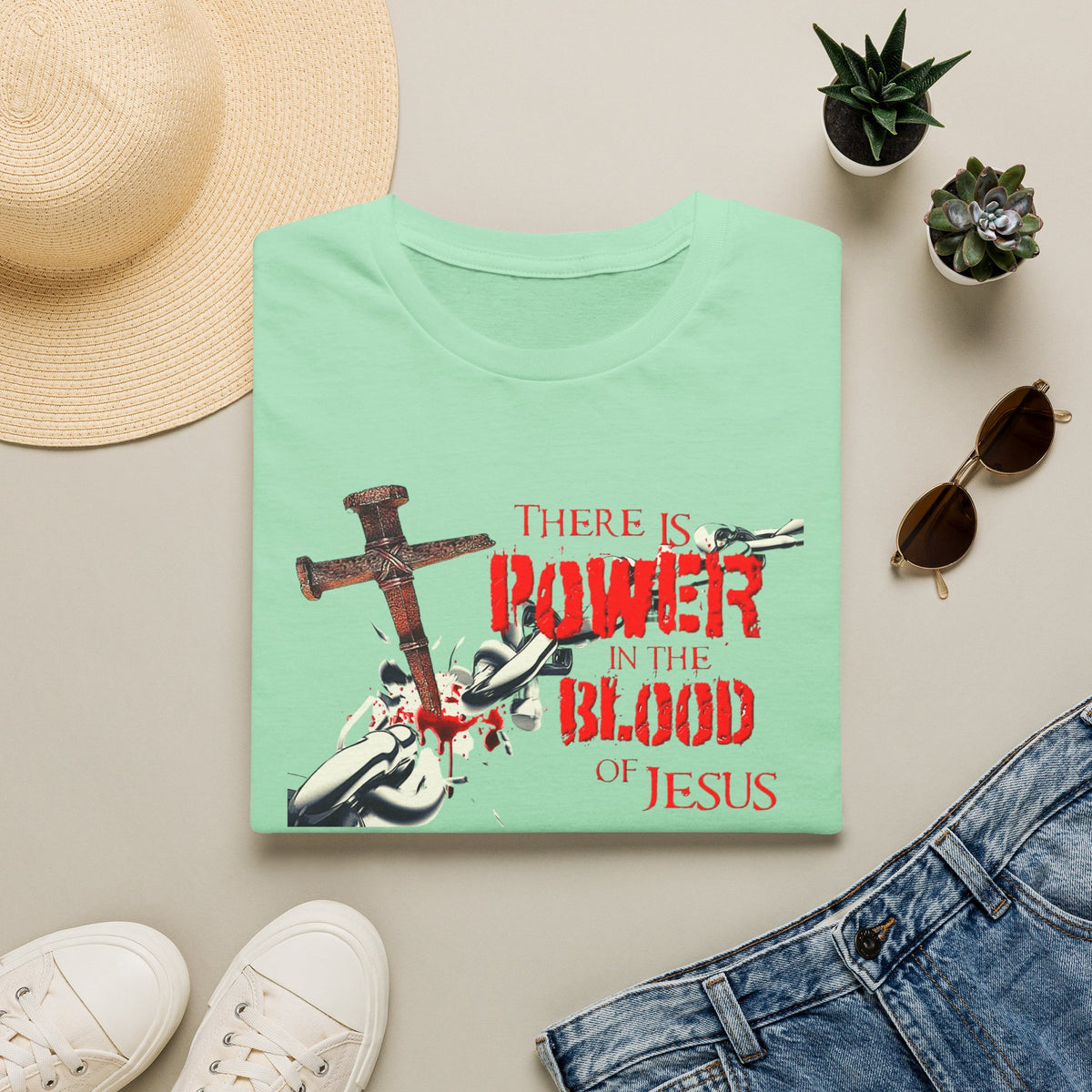 Jesus Blood Cross T-Shirt — "There Is Power In The Blood of Jesus" Christian Tee