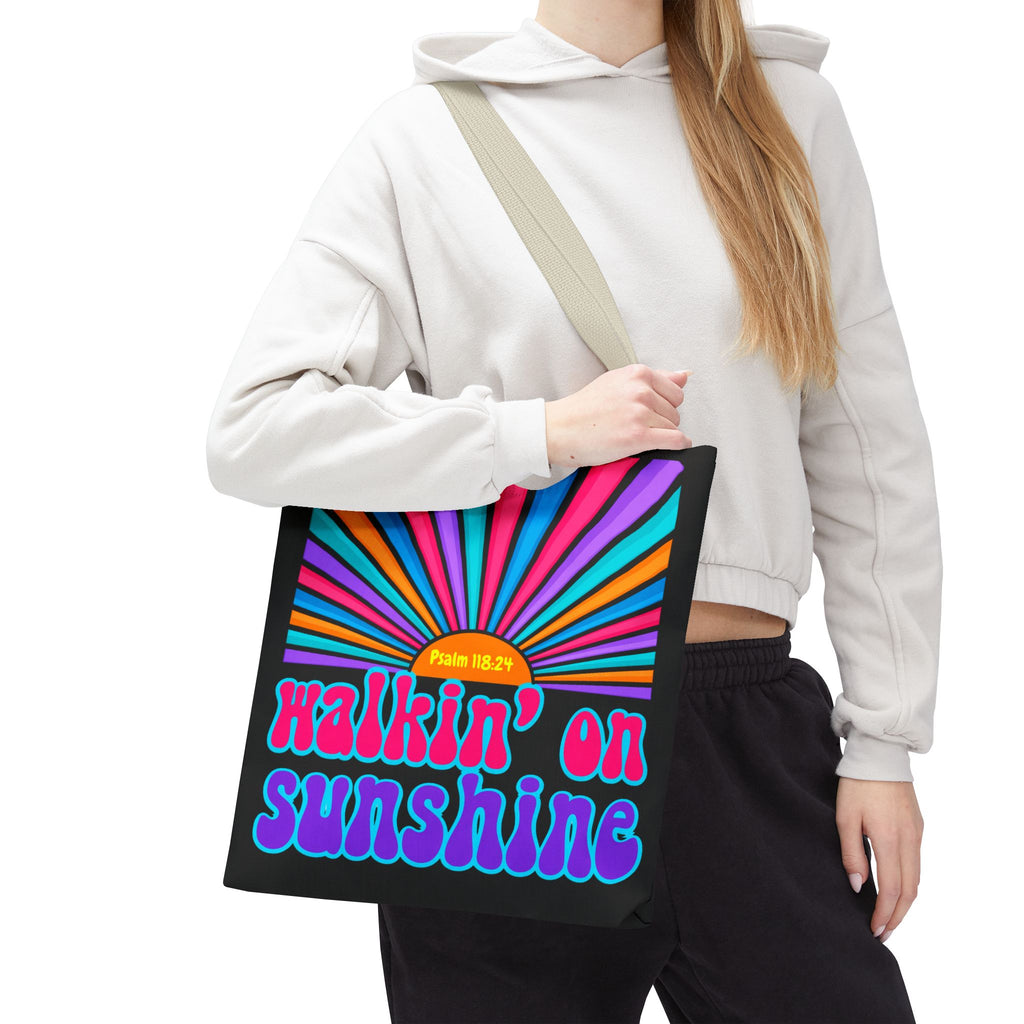 Lords Glory Sunrise Graphic Tote Bag — “Walkin' on Sunshine” Retro Psalm 118:24 Cotton AOP
