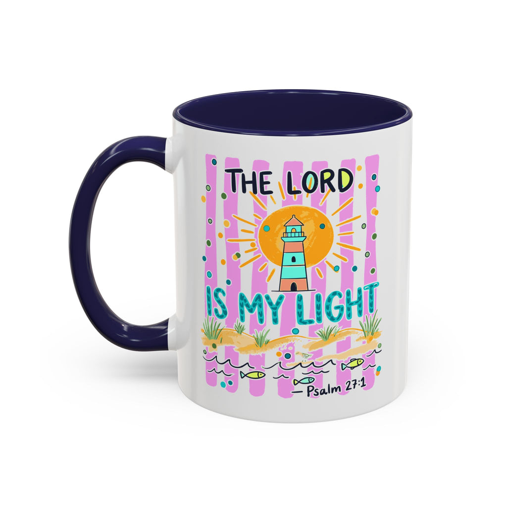 Christian Coffee Mug - "The Lord Is My Light" Lighthouse Psalm 27:1 Accent Mug