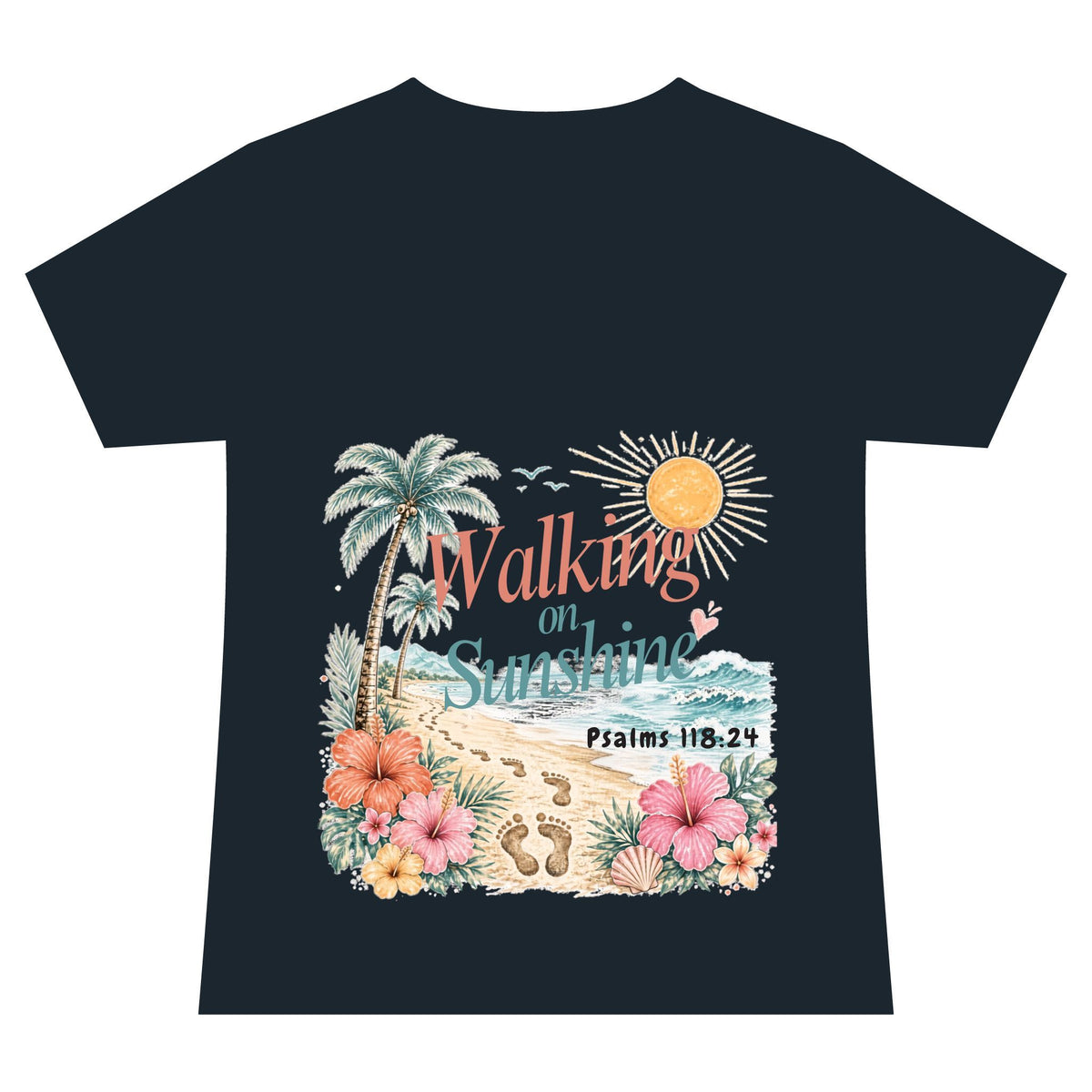 Beach Faith V-Neck Tee — "Walk on Sunshine" Psalms 118:24 Tropical Shirt
