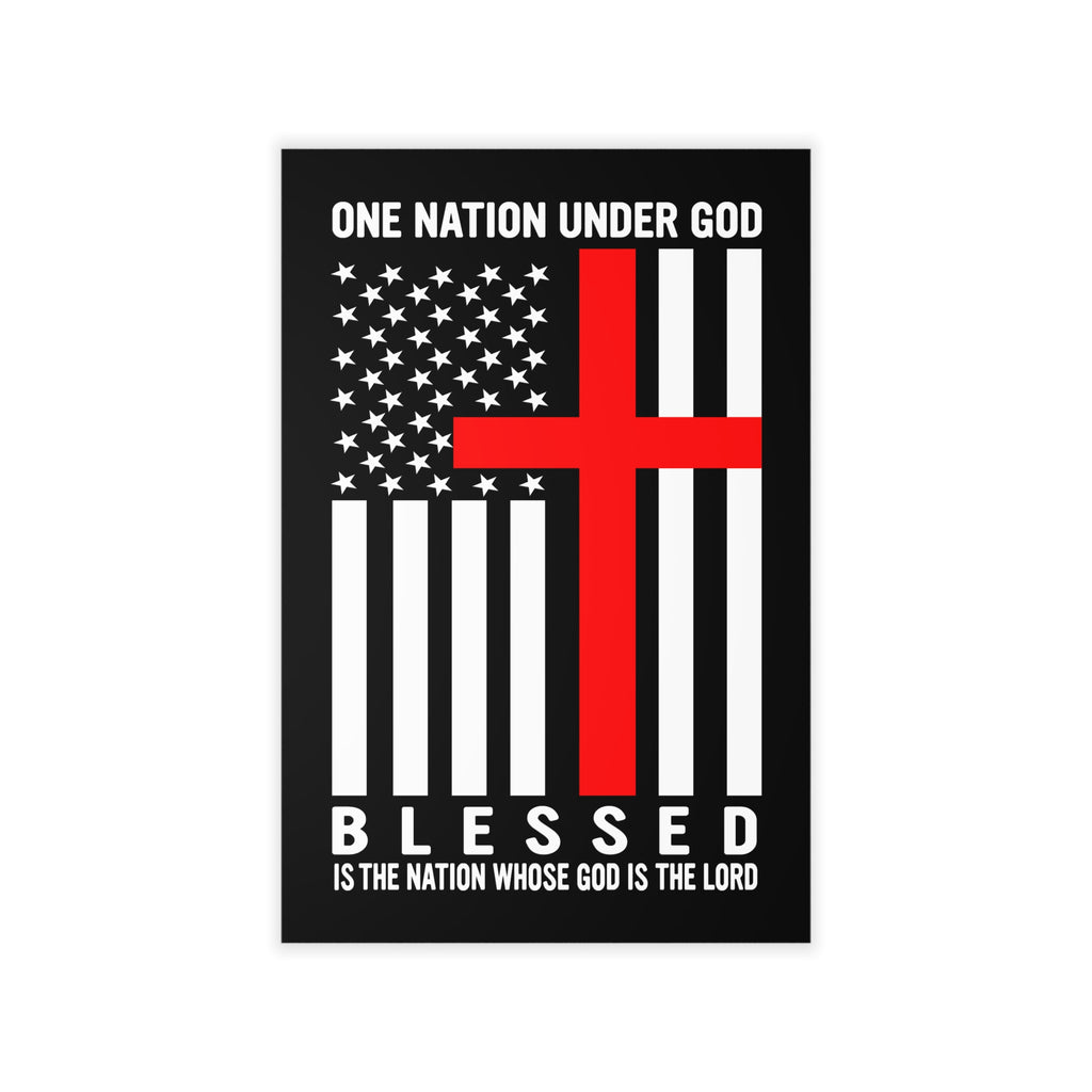 One Nation Under God Blessed American Flag Cross Wall Decal