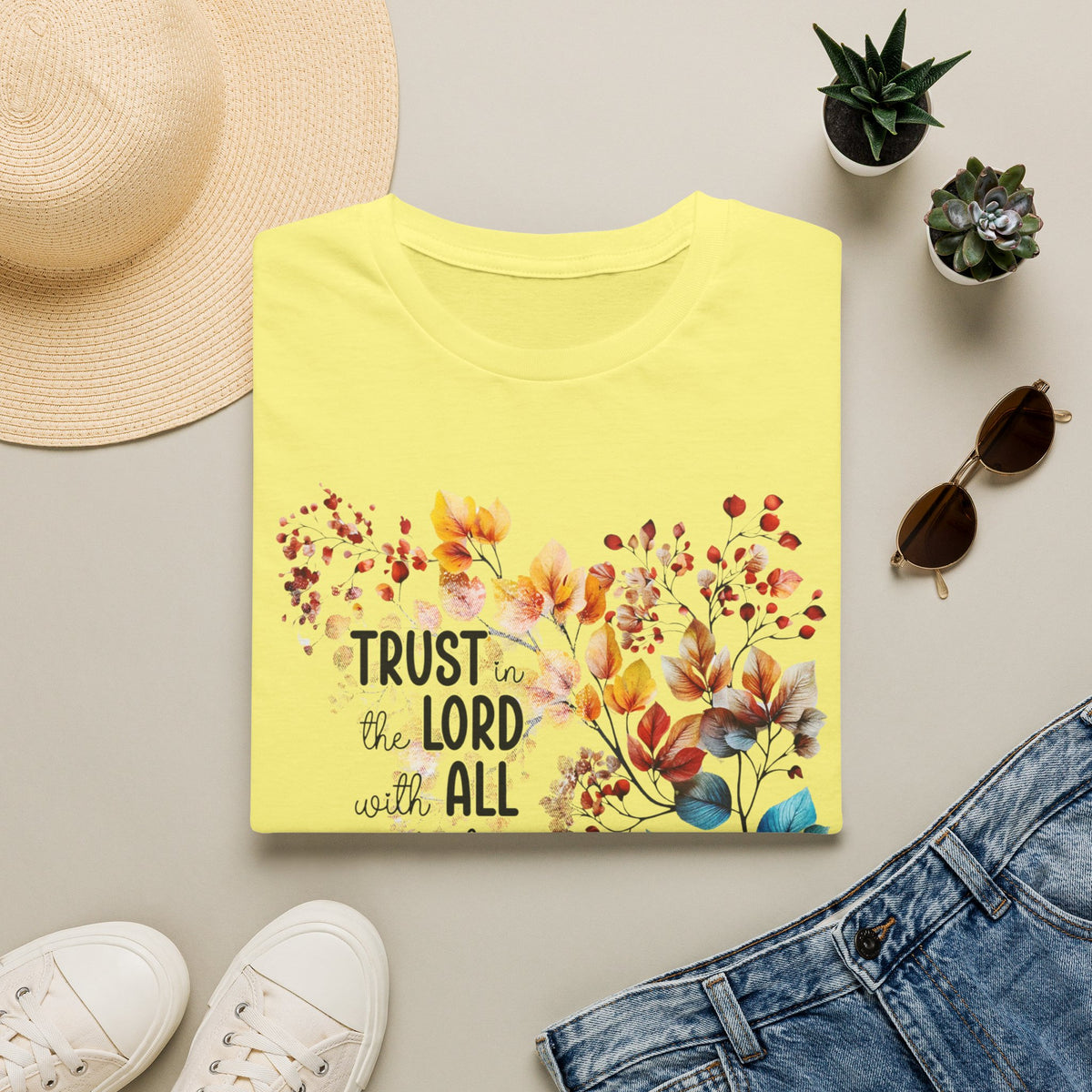 Trust the Lord with All Your Heart T-Shirt | Floral Scripture Design