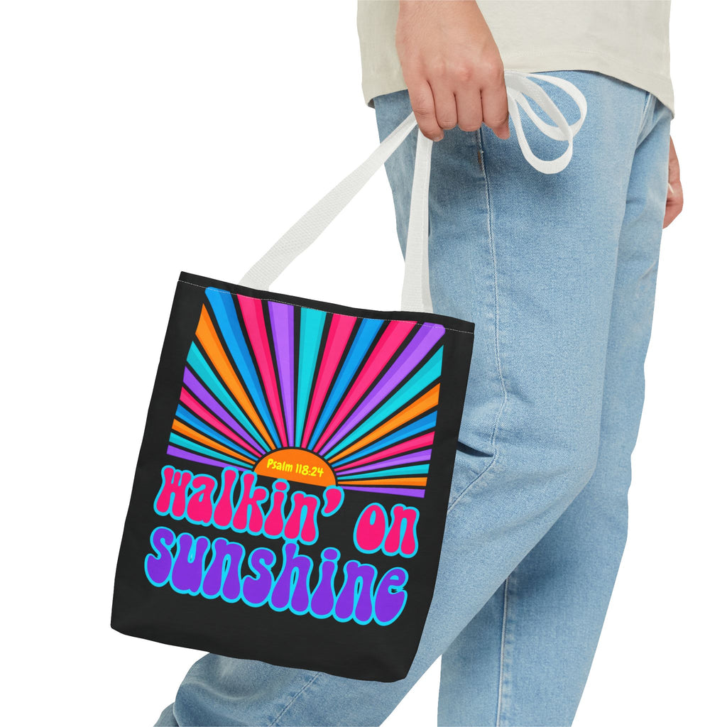 Lords Glory Sunrise Graphic Tote Bag — “Walkin' on Sunshine” Retro Psalm 118:24 Cotton AOP