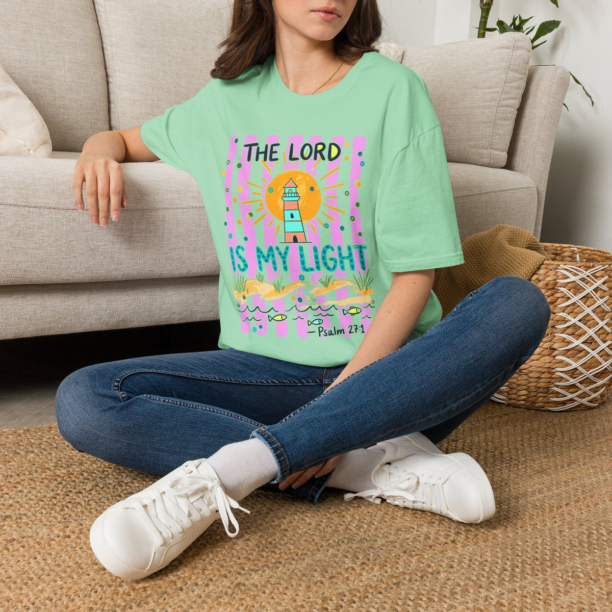 The Lord Is My Light Lighthouse Christian T-Shirt — Psalm 27:1  Inspirational Tee