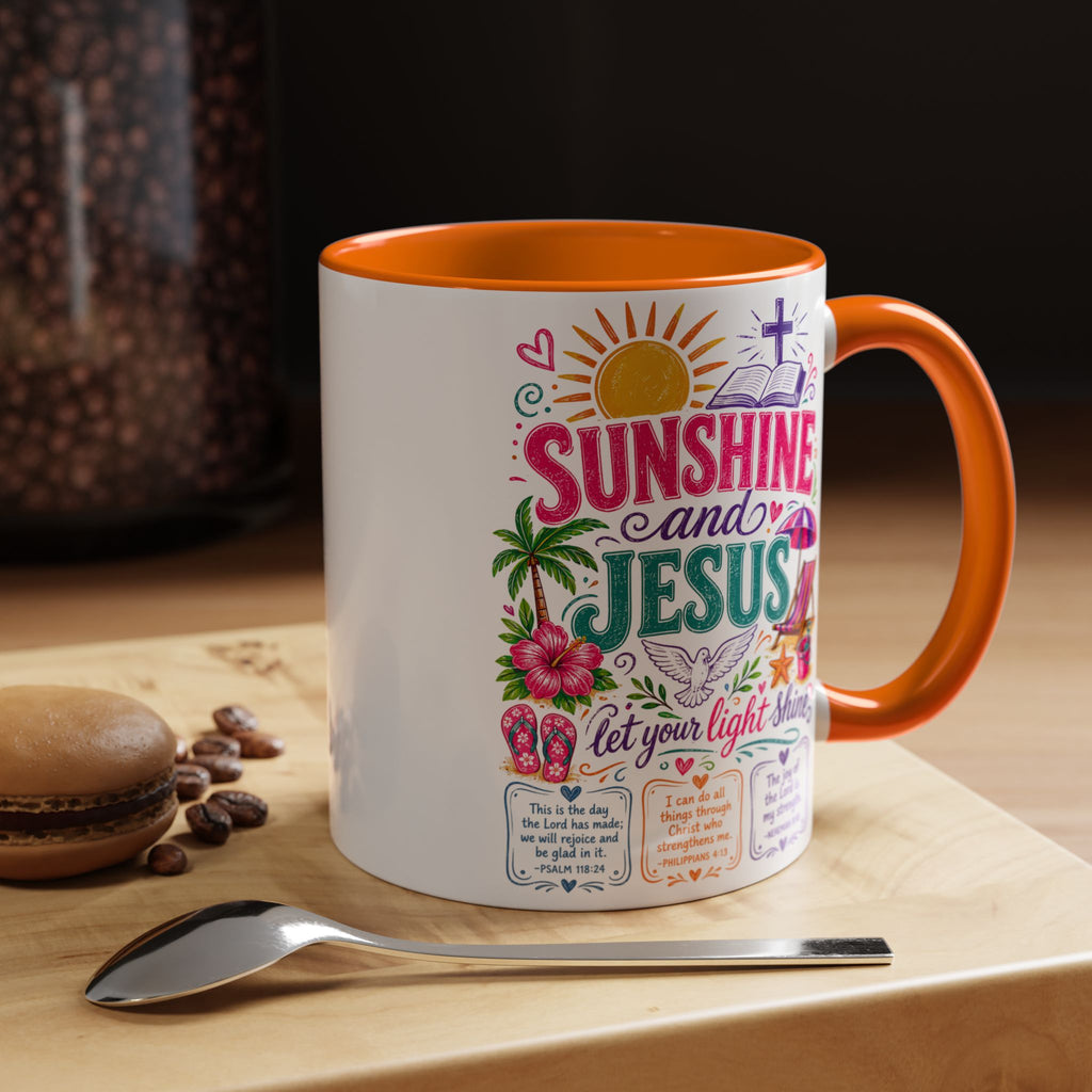 Sunshine and Jesus Coffee Mug — Faith-Inspired Beach Vibe Accent Mug (11/15oz)