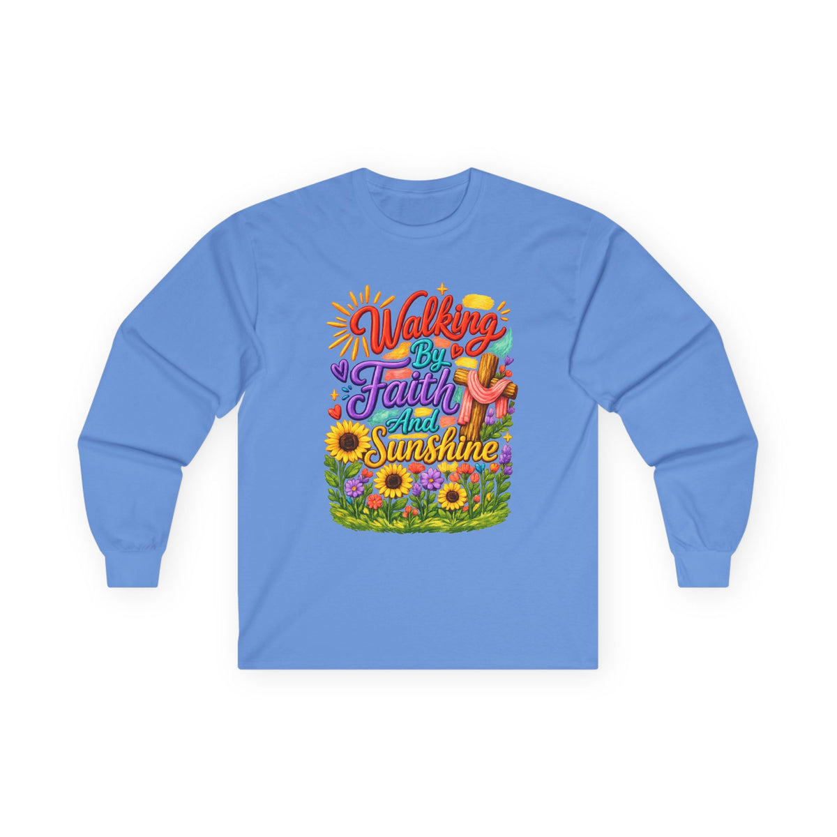 “Walking on Faith and Sunshine” Floral Long Sleeve Tee