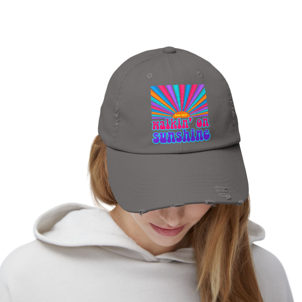 Walking On Sunshine Distressed Cap — Lords Glory with Lori Retro Rainbow Sun Trucker Hat