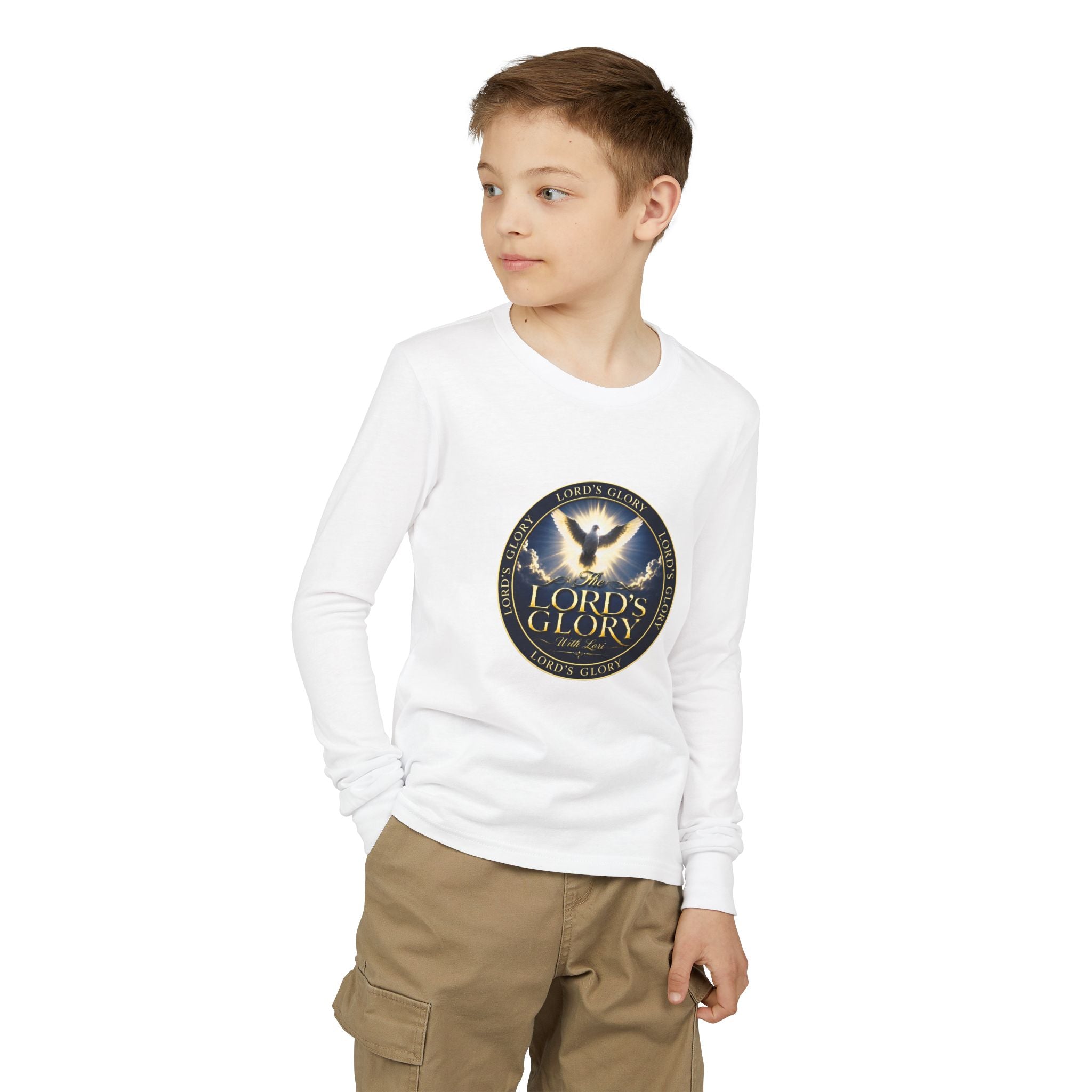 Youth Long Sleeve Tee - "Lord's Glory with Lori" Christian Dove Graphic