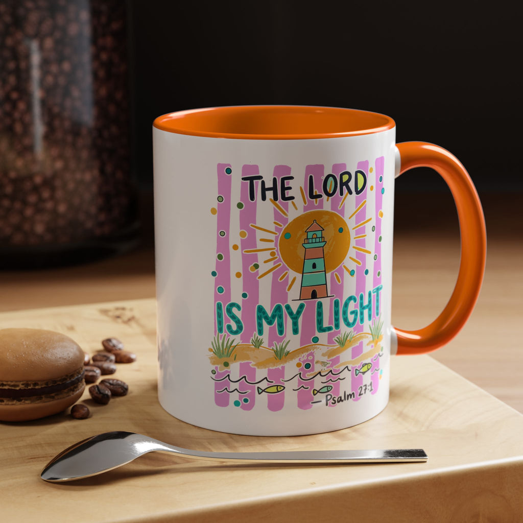 Christian Coffee Mug - "The Lord Is My Light" Lighthouse Psalm 27:1 Accent Mug