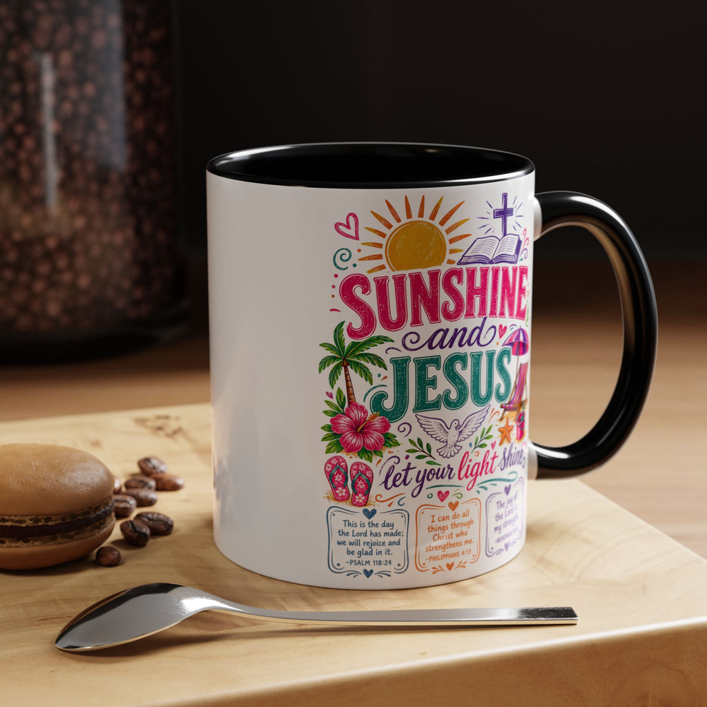 Sunshine and Jesus Coffee Mug — Faith-Inspired Beach Vibe Accent Mug (11/15oz)