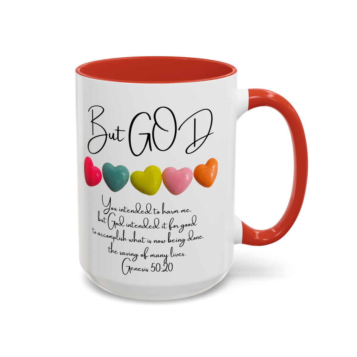 But God Scripture Coffee Mug — Genesis 50:20 Inspirational Heart Accent Mug (11/15oz)