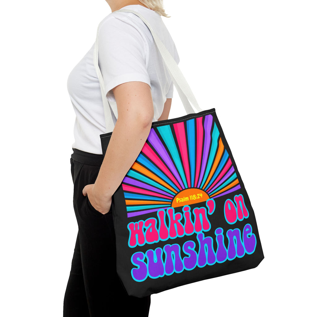 Lords Glory Sunrise Graphic Tote Bag — “Walkin' on Sunshine” Retro Psalm 118:24 Cotton AOP