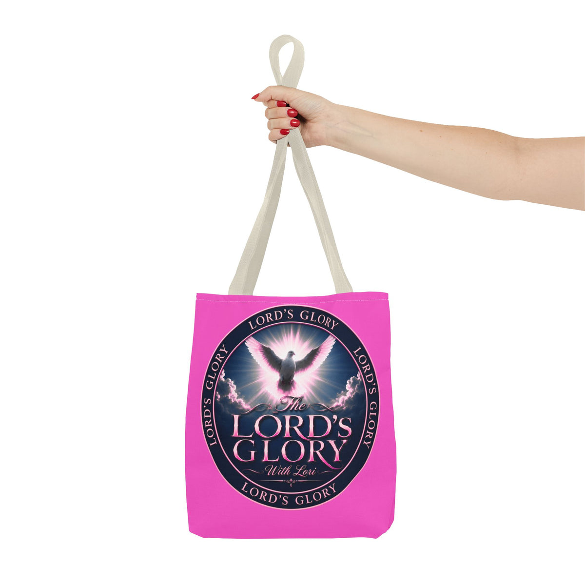 Religious Tote Bag - "The Lord's Glory with Lori" Pink All-Over-Print Christian Tote