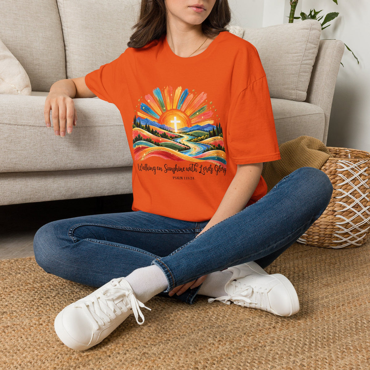Walking On Sunshine with Lords Glory - with Lori Faith and Hope Christian Sunrise T-Shirt