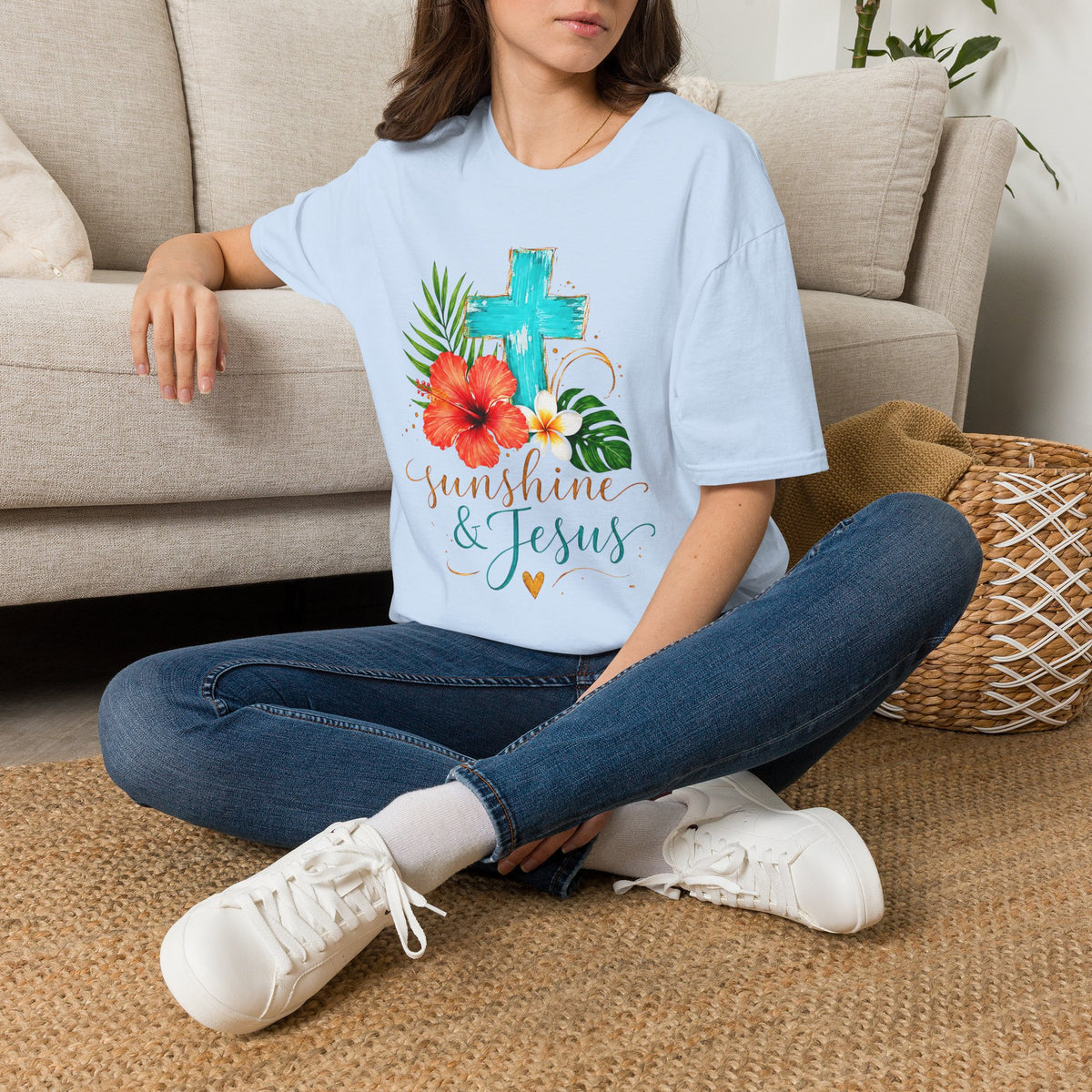Sunshine & Jesus T-Shirt — Tropical Cross Christian Tee