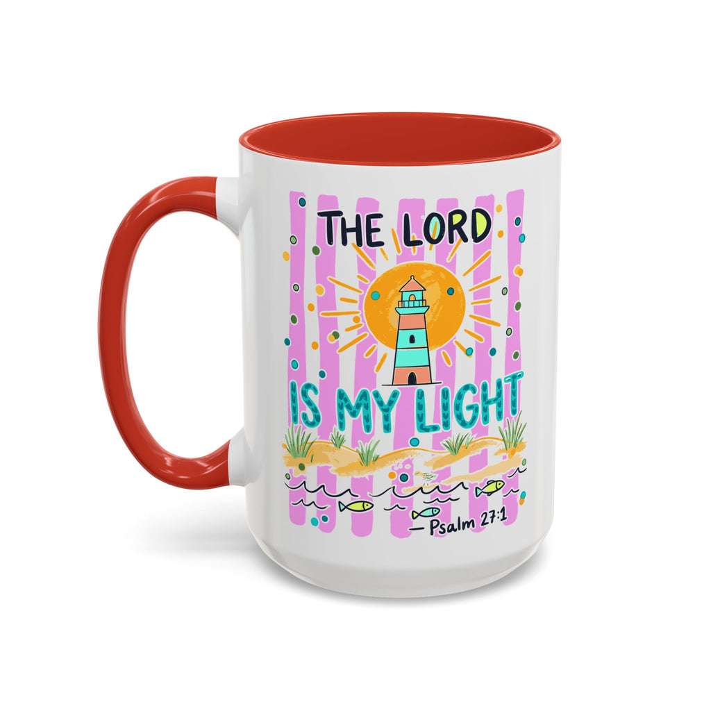 Christian Coffee Mug - "The Lord Is My Light" Lighthouse Psalm 27:1 Accent Mug