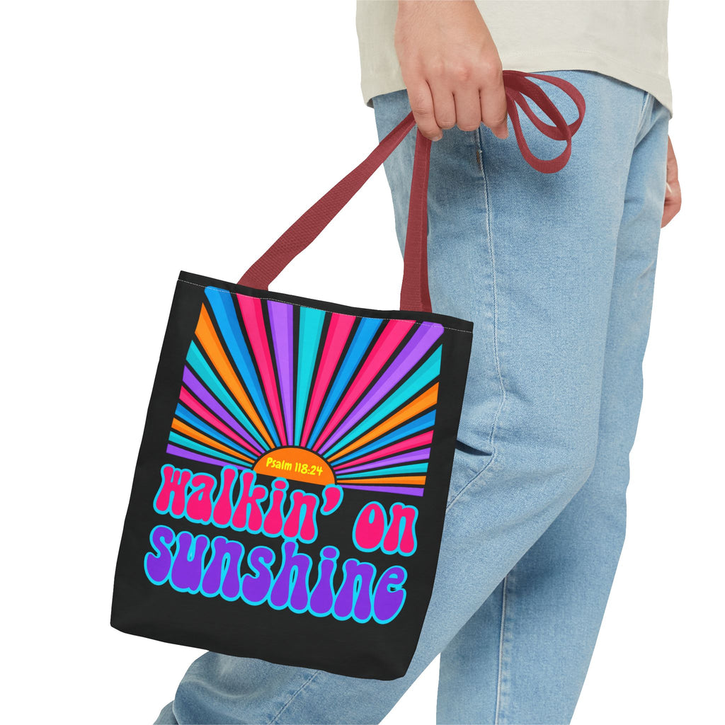 Lords Glory Sunrise Graphic Tote Bag — “Walkin' on Sunshine” Retro Psalm 118:24 Cotton AOP