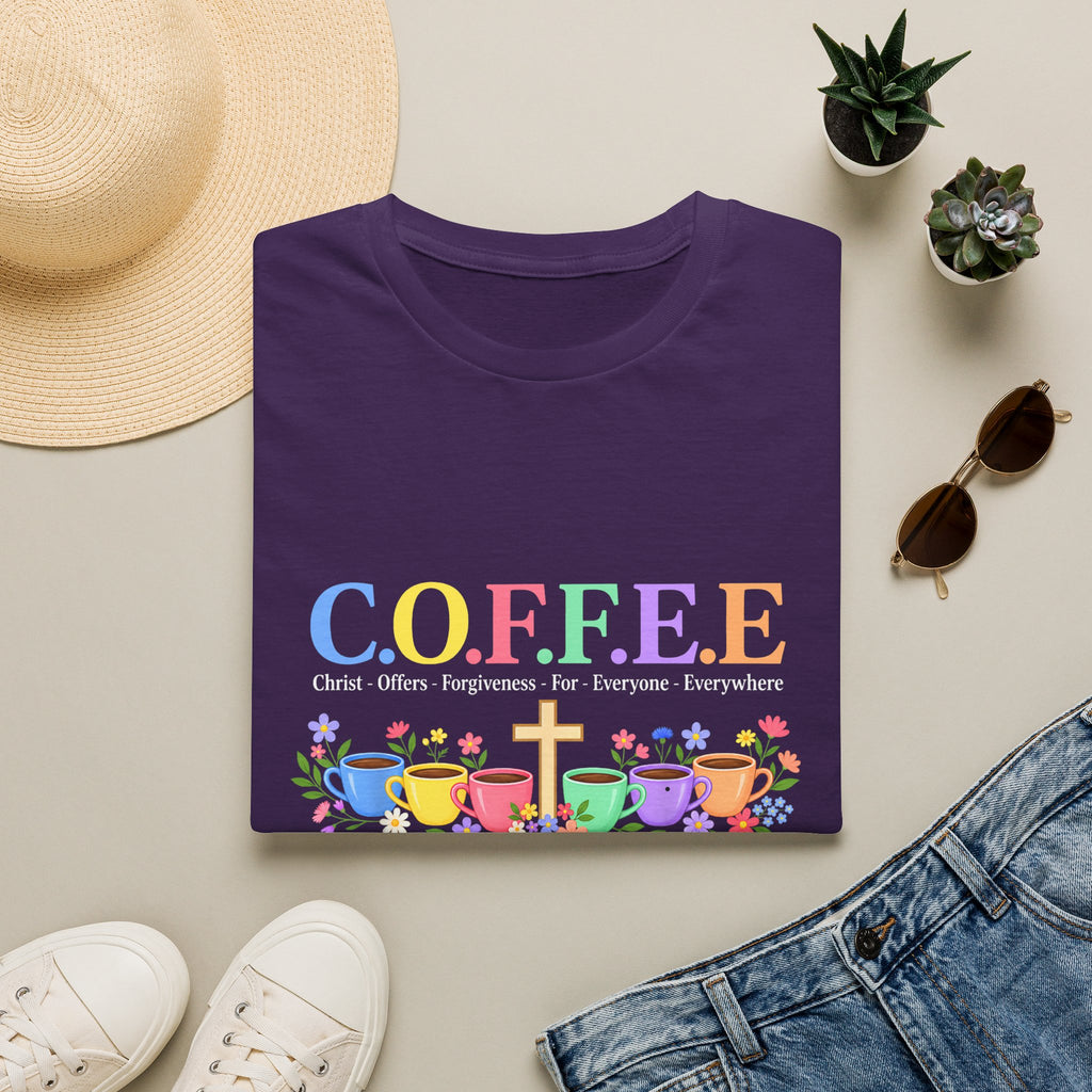 Coffee Lover Floral Graphic - C.o.f.f.e.e. (Christ - Offers - Forgiveness - For Everyone - Everywhere)  Softstyle T-Shirt