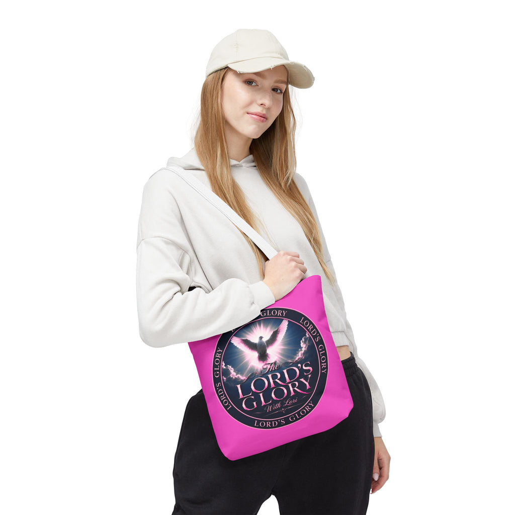 Religious Tote Bag - "The Lord's Glory with Lori" Pink All-Over-Print Christian Tote