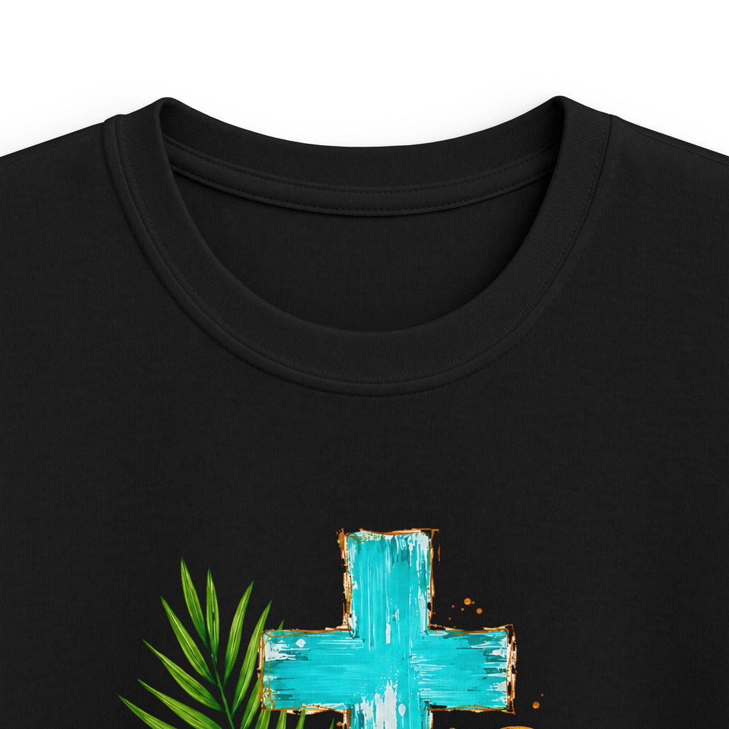 Kids Tee — Sunshine & Jesus Floral Cross Christian Graphic
