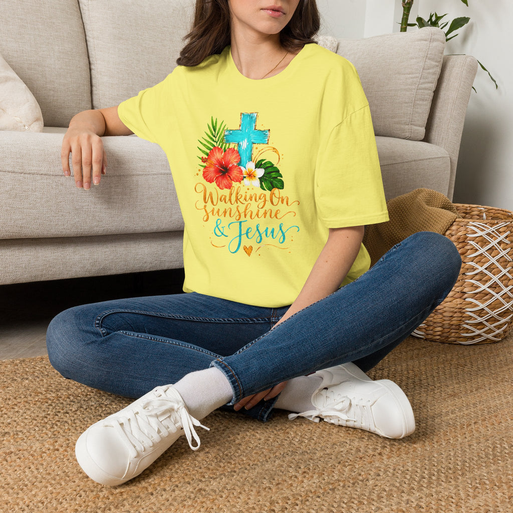 Walking on Sunshine & Jesus Floral Cross T-Shirt