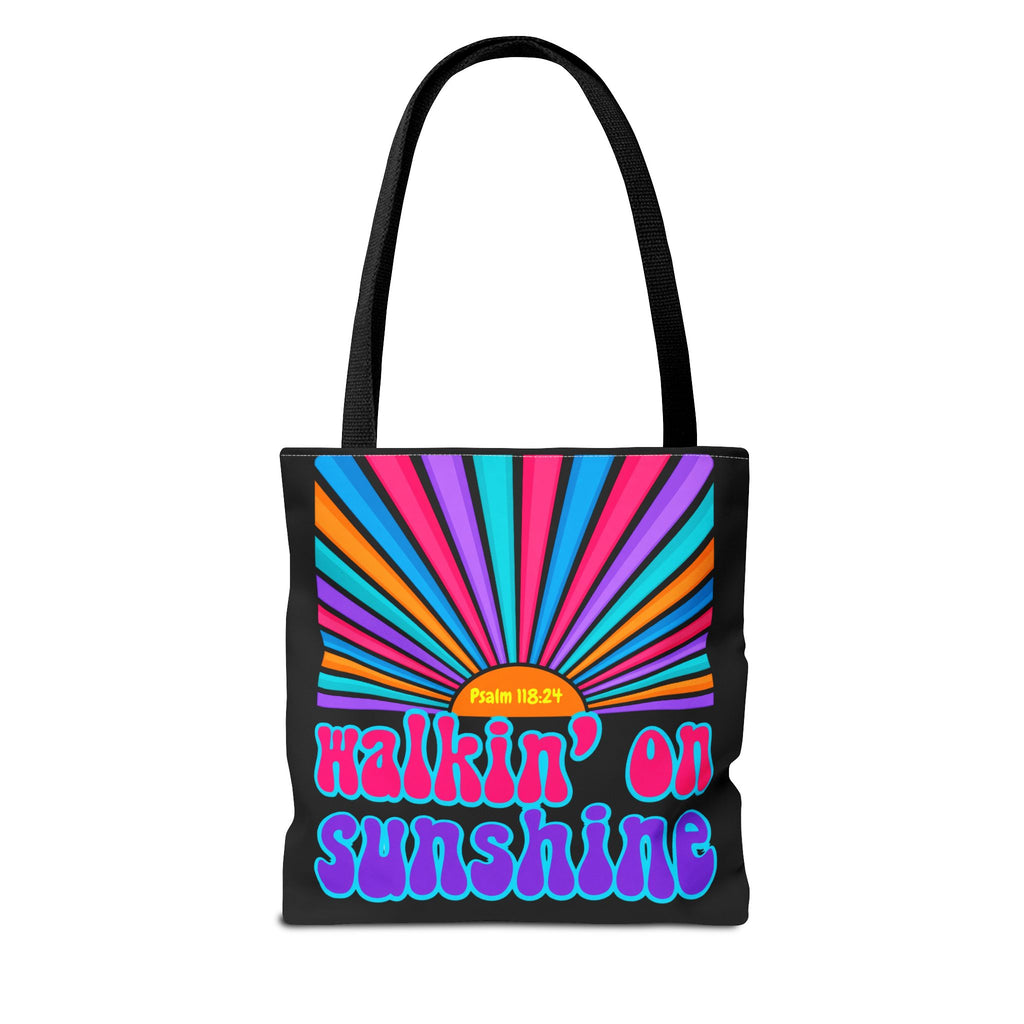 Lords Glory Sunrise Graphic Tote Bag — “Walkin' on Sunshine” Retro Psalm 118:24 Cotton AOP