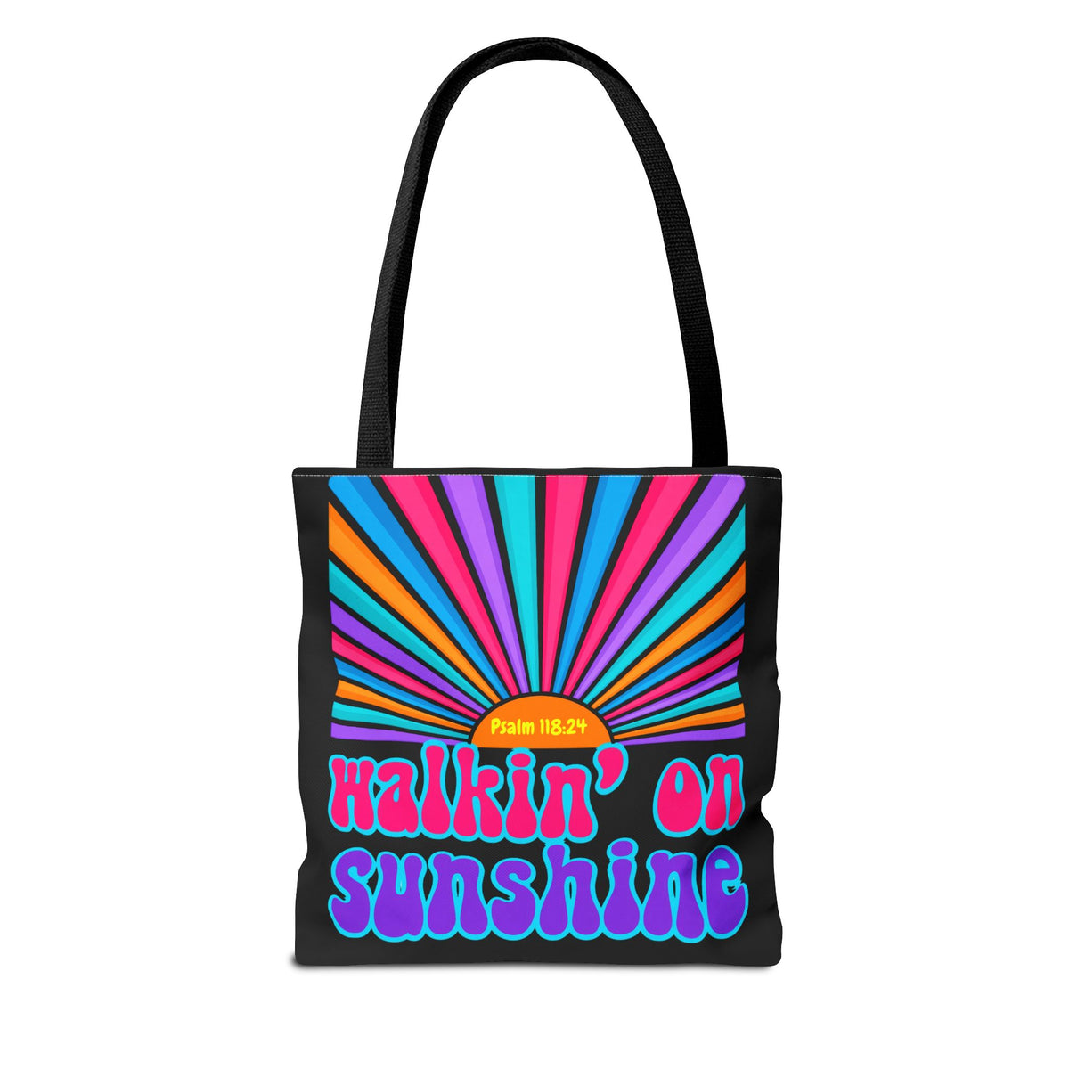 Lords Glory Sunrise Graphic Tote Bag — “Walkin' on Sunshine” Retro Psalm 118:24 Cotton AOP