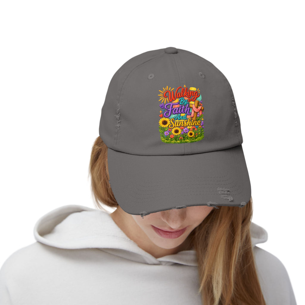 Walking by Faith and Sunshine Distressed Baseball Cap