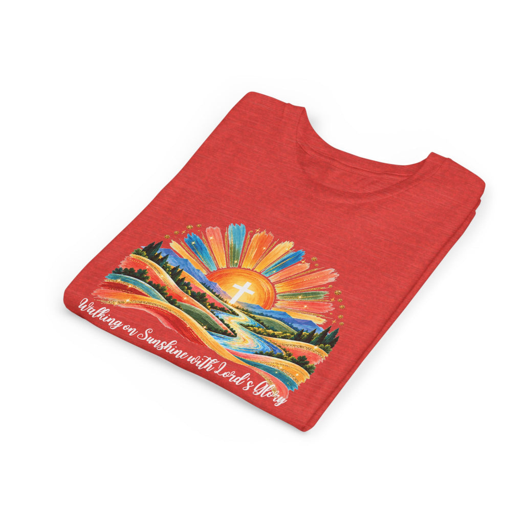 Youth Short Sleeve Tee – Walking On Sunshine with Lords Colorful Christian Sunrise Faith Shirt