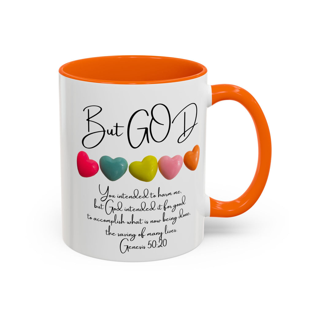 But God Scripture Coffee Mug — Genesis 50:20 Inspirational Heart Accent Mug (11/15oz)