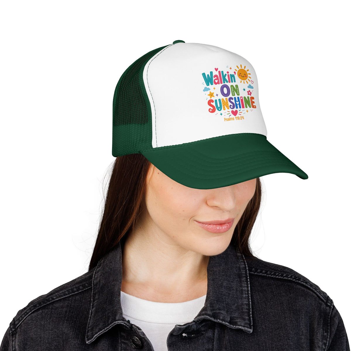 Walkin' on Sunshine Foam Trucker Hat — Retro Colorful Sunshine Design Psalm 118:24
