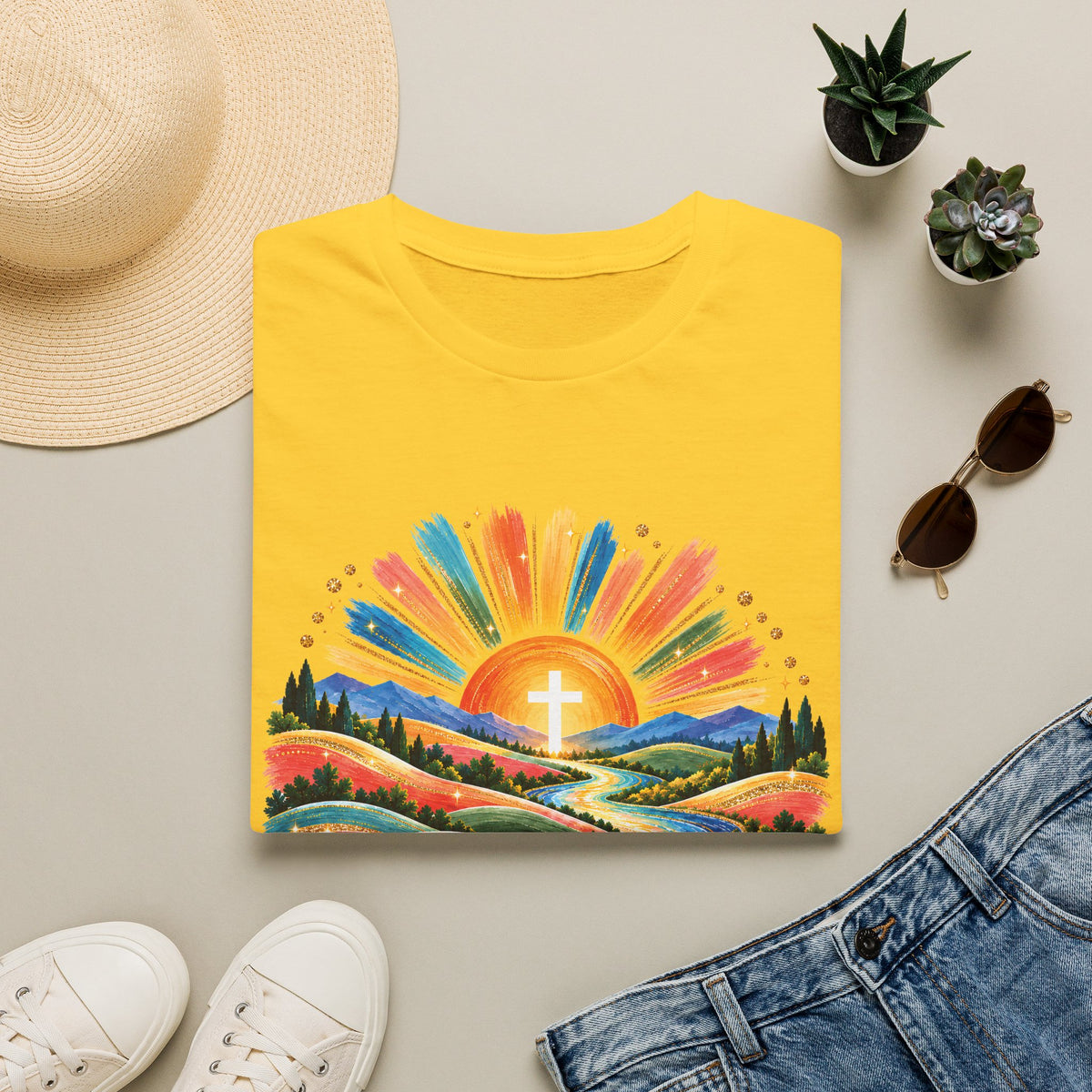 Walking On Sunshine with Lords Glory - with Lori Faith and Hope Christian Sunrise T-Shirt