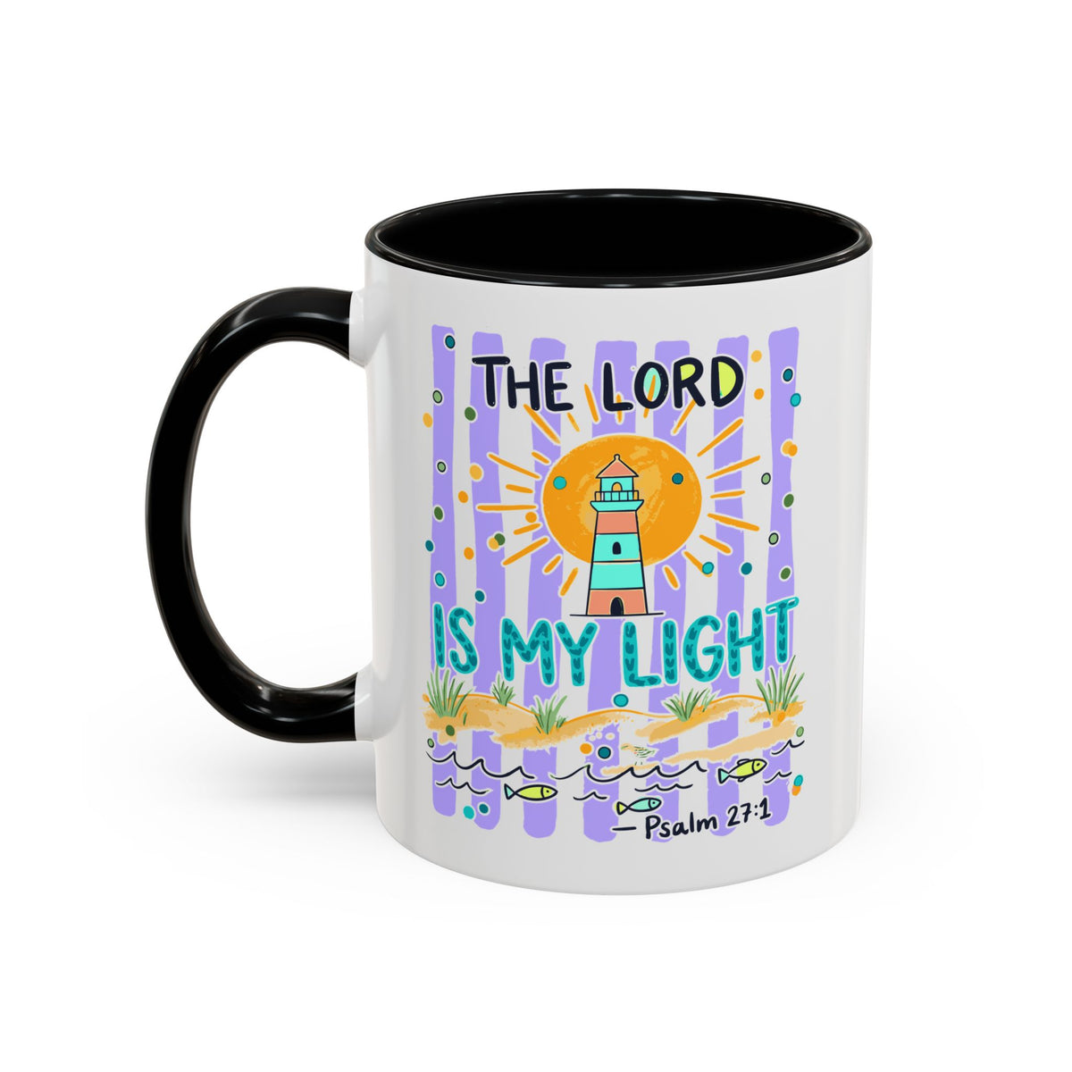 Accent Coffee Mug — “The Lord Is My Light” Lighthouse Bible Verse (Psalm 27:1)