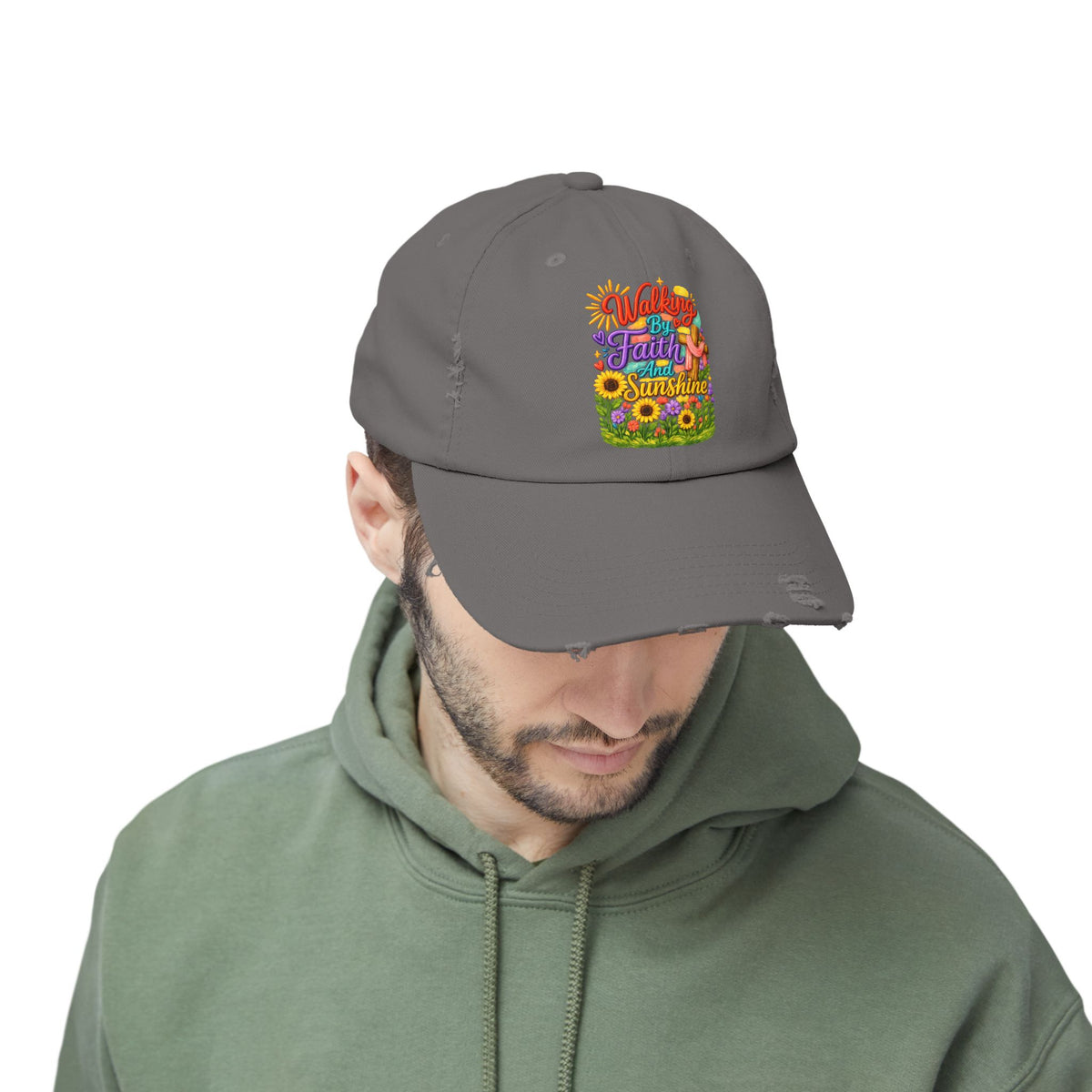 Walking by Faith and Sunshine Distressed Baseball Cap