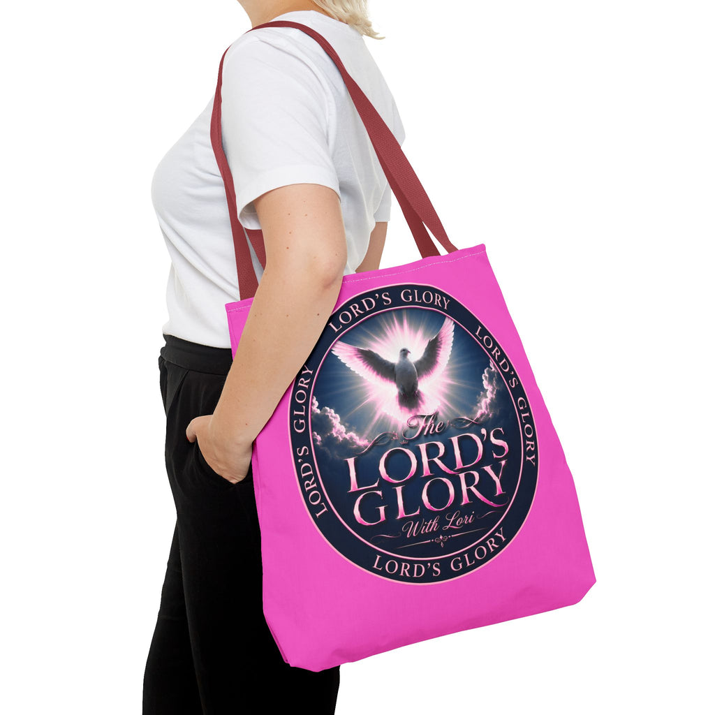 Religious Tote Bag - "The Lord's Glory with Lori" Pink All-Over-Print Christian Tote
