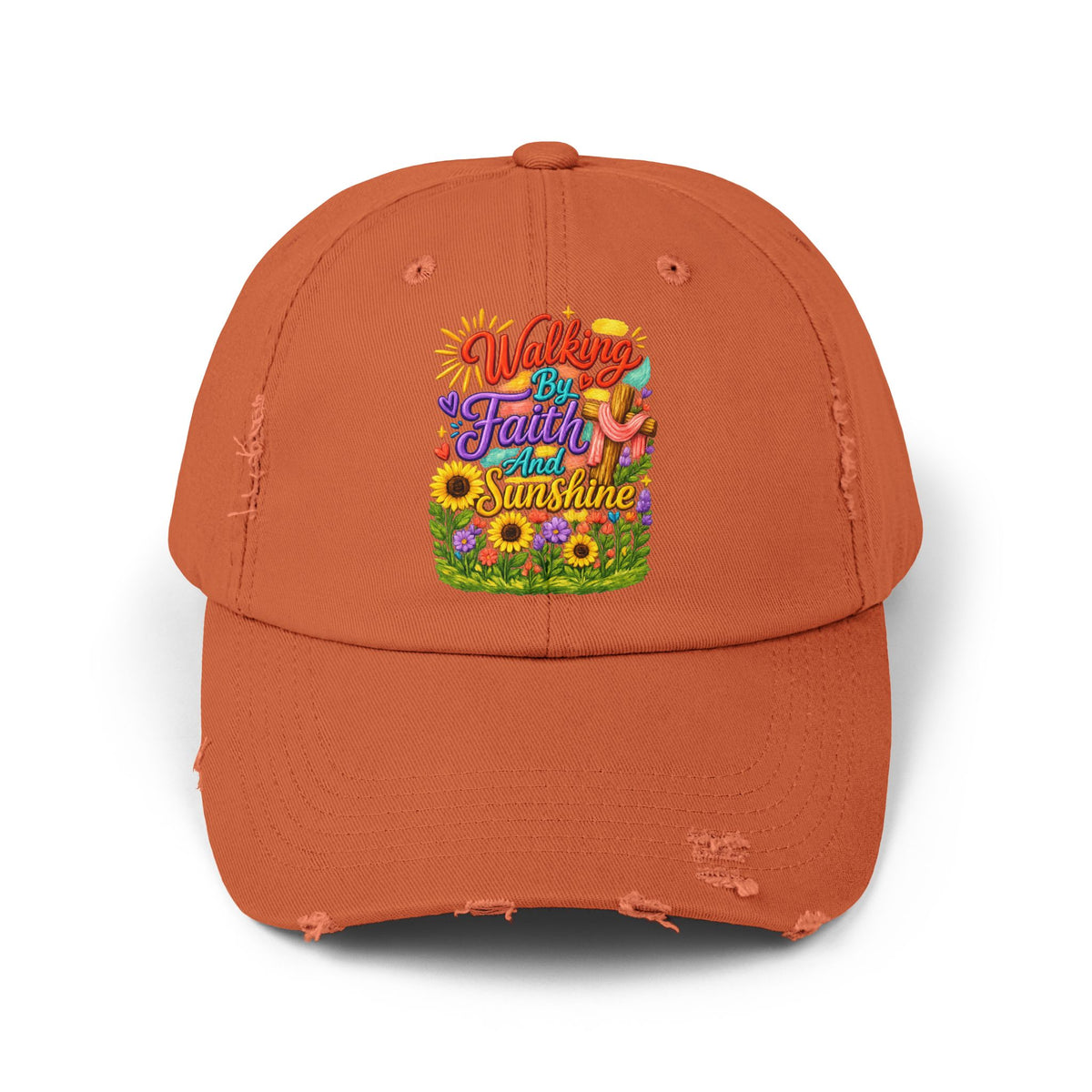 Walking by Faith and Sunshine Distressed Baseball Cap