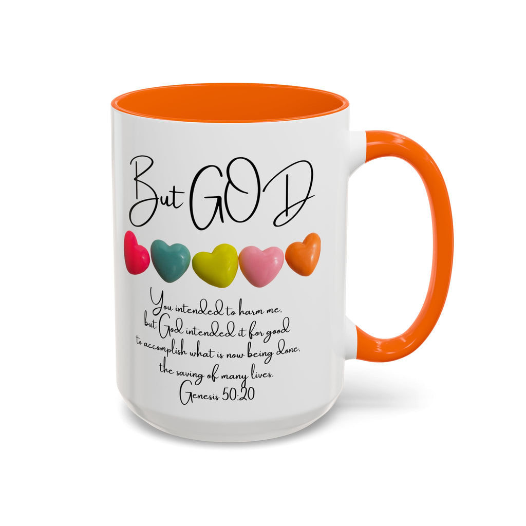 But God Scripture Coffee Mug — Genesis 50:20 Inspirational Heart Accent Mug (11/15oz)