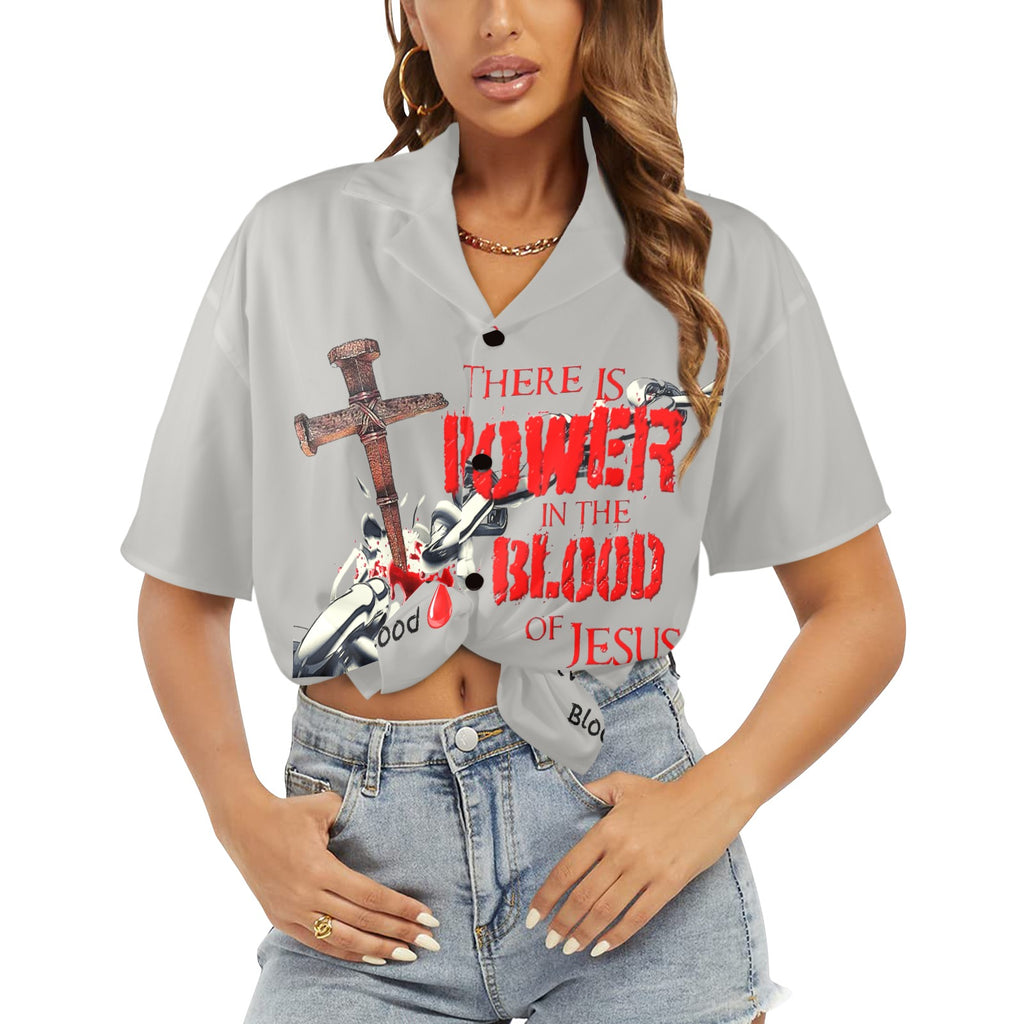 There is Power in the Blood of Jesus Women's All Over Print Hawaiian Shirt （Made in USA Ships to USA Only）