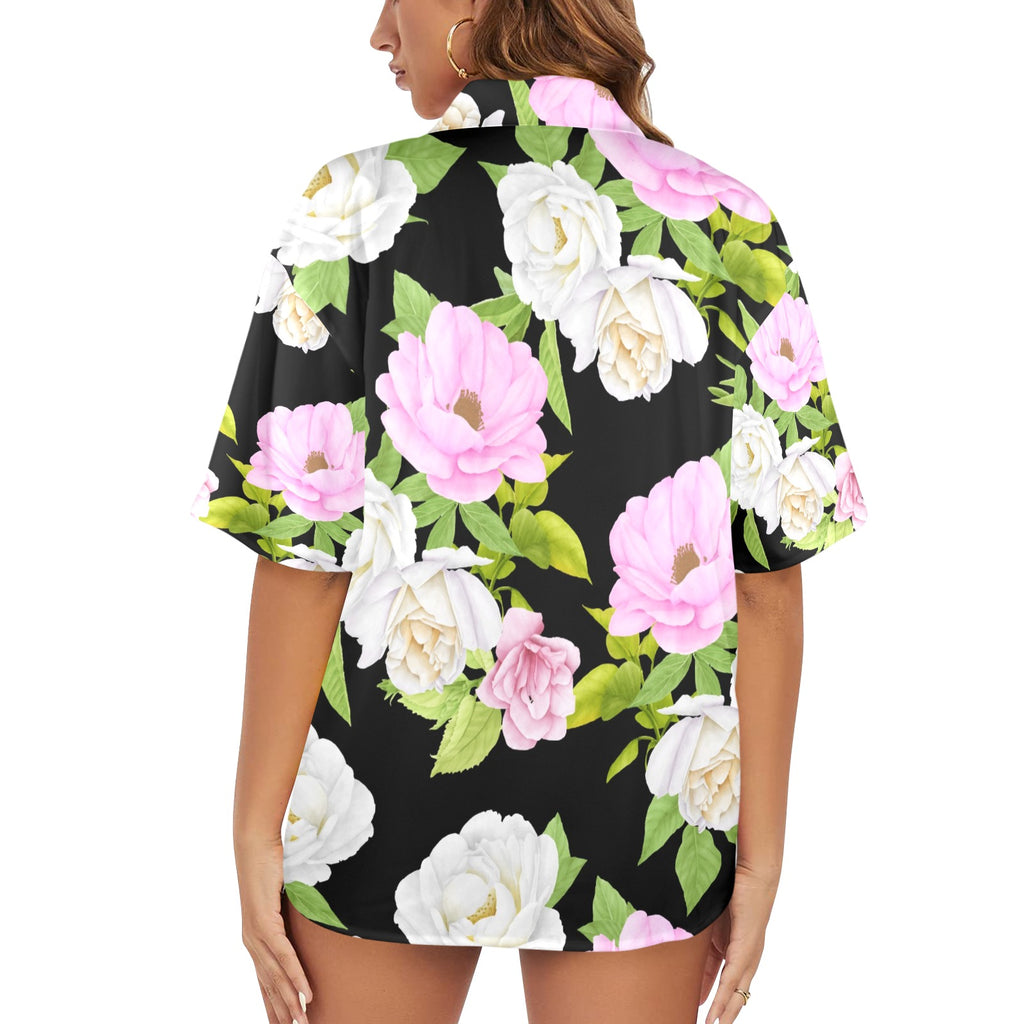 Lords Glory Gardenia's Flowers Women's All Over Print Hawaiian Shirt （Made in USA Ships to USA Only）