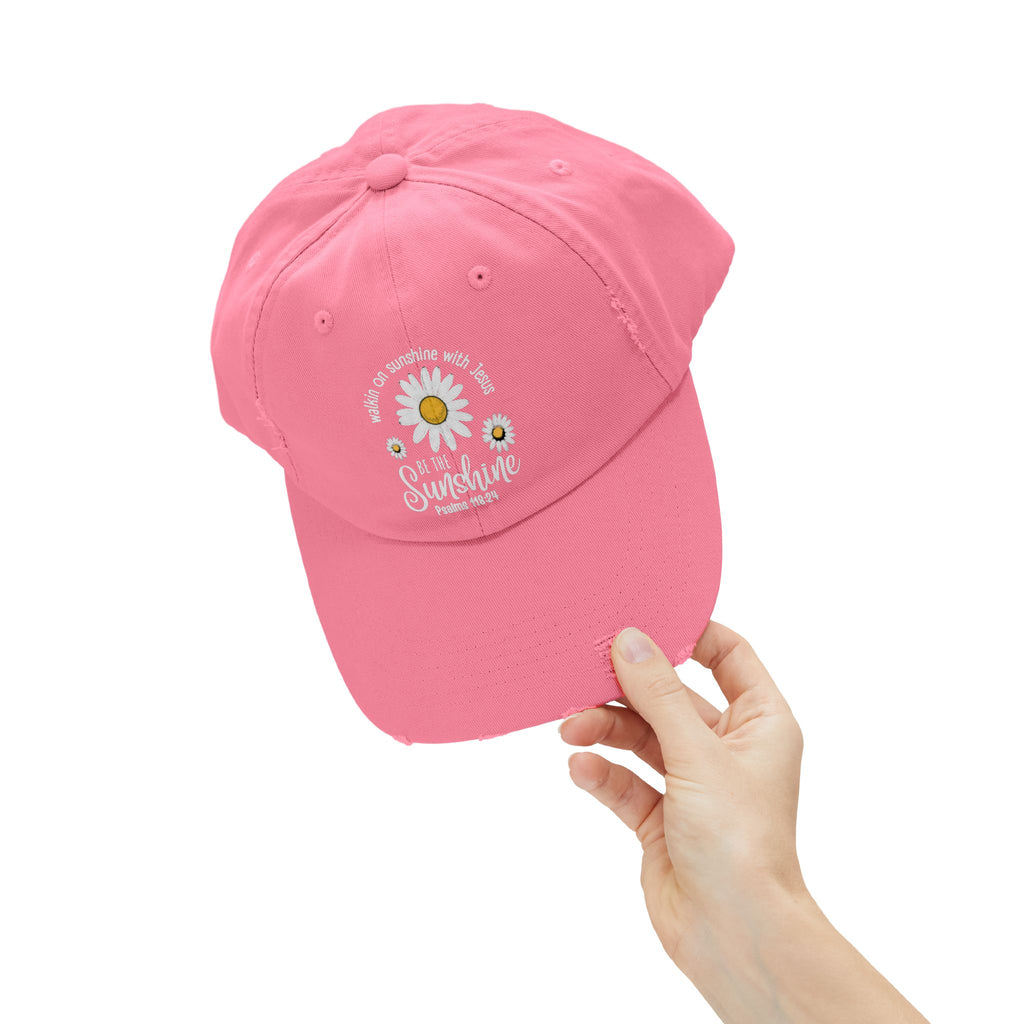 Walking on Sunshine Distressed Daisy Cap — "Be the Sunshine"  Mom and Dad Hat Psalms‬ ‭118‬:‭24