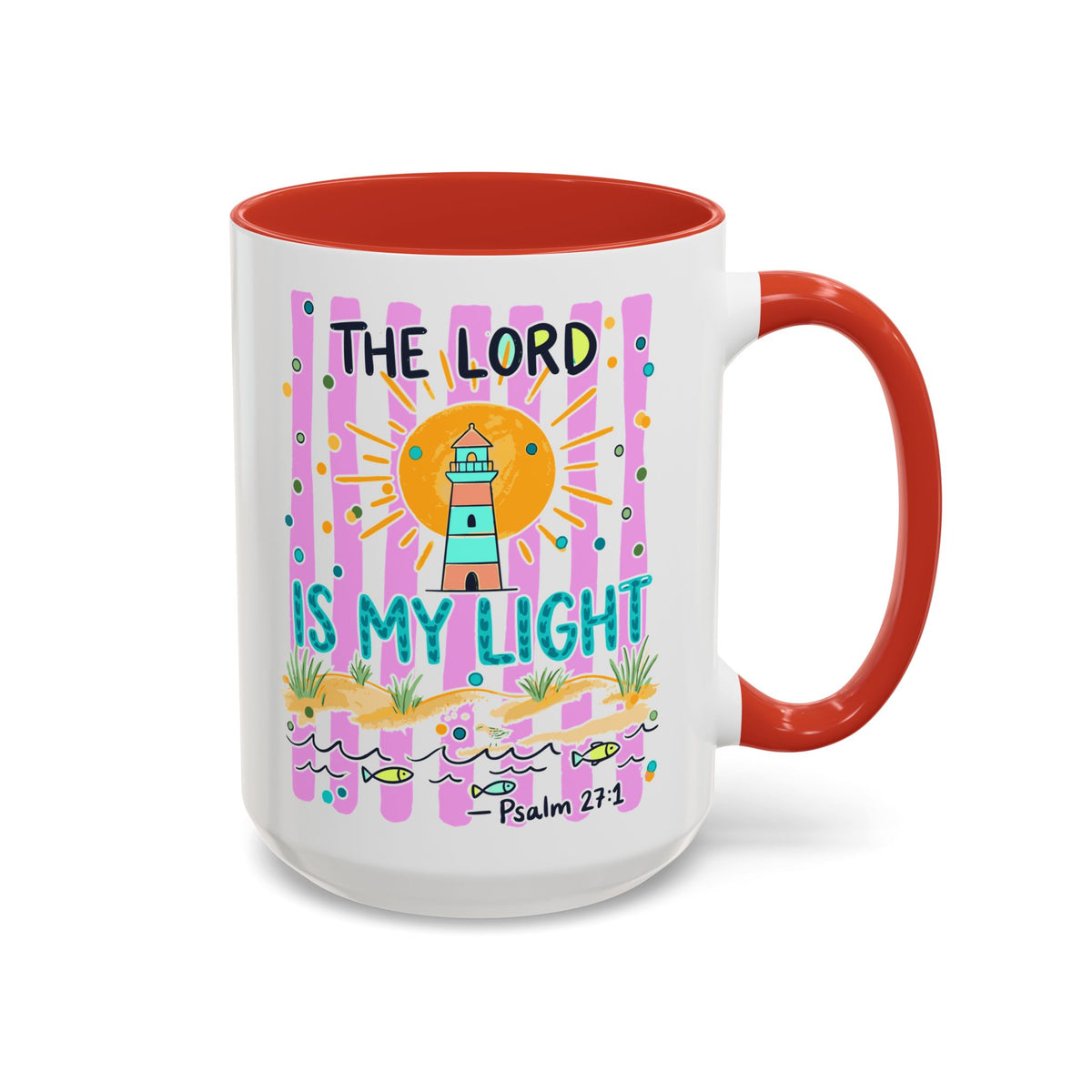 Christian Coffee Mug - "The Lord Is My Light" Lighthouse Psalm 27:1 Accent Mug