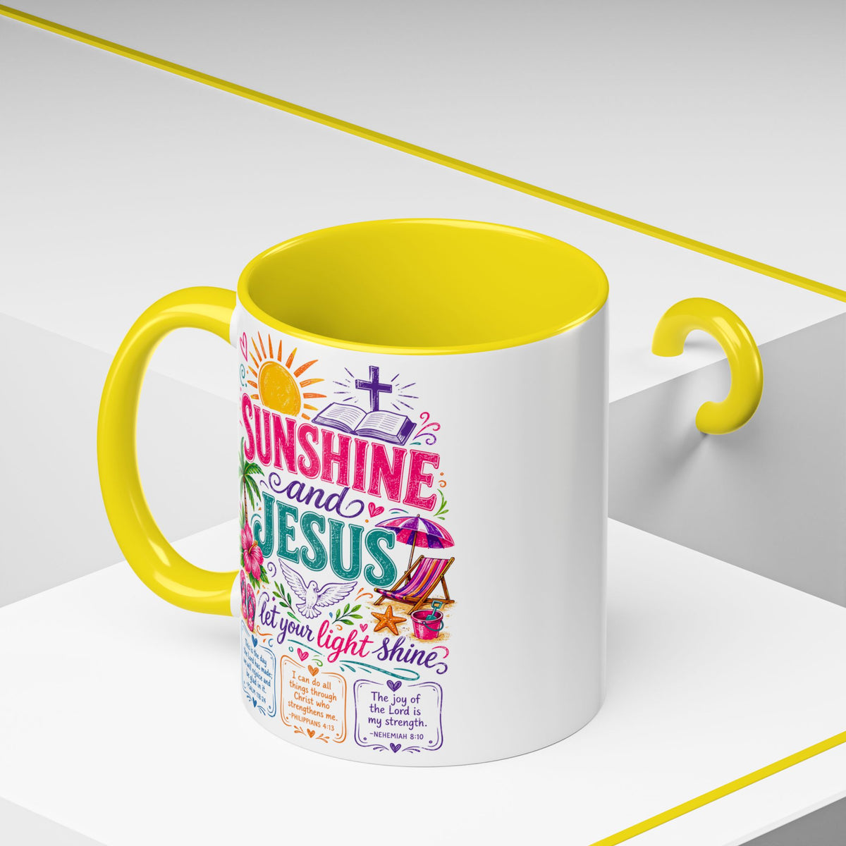 Sunshine and Jesus Coffee Mug — Faith-Inspired Beach Vibe Accent Mug (11/15oz)